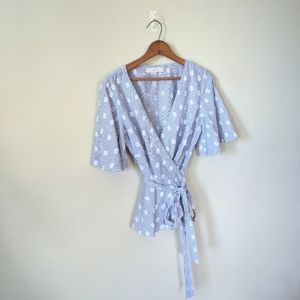 LOFT Light White Cotton Striped Kimono Wrap Shirt